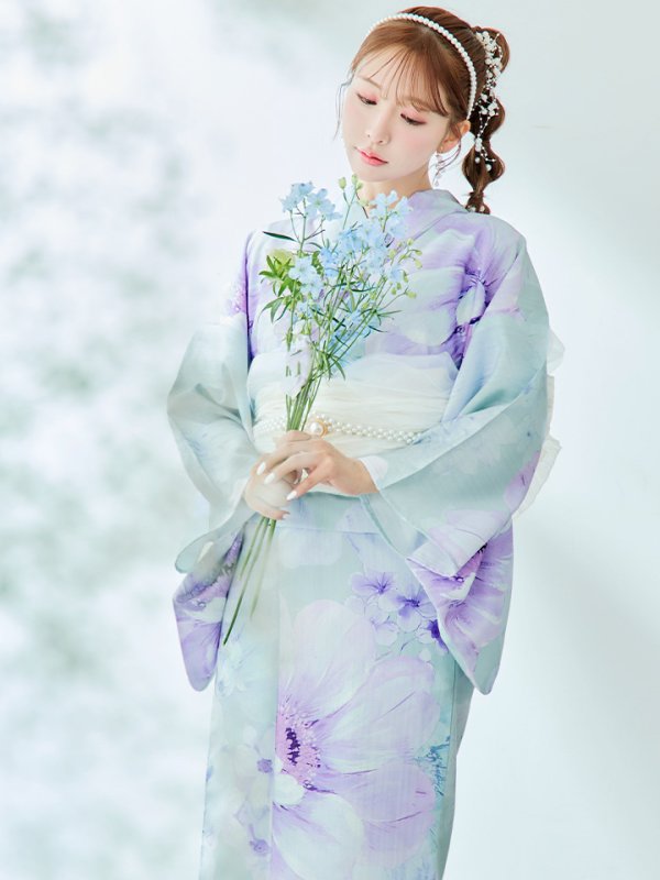 画像10: 【即日発送】ニュアンスフラワーミント牡丹浴衣  【浴衣３点セット 浴衣/帯/下駄】[YMT] (10)