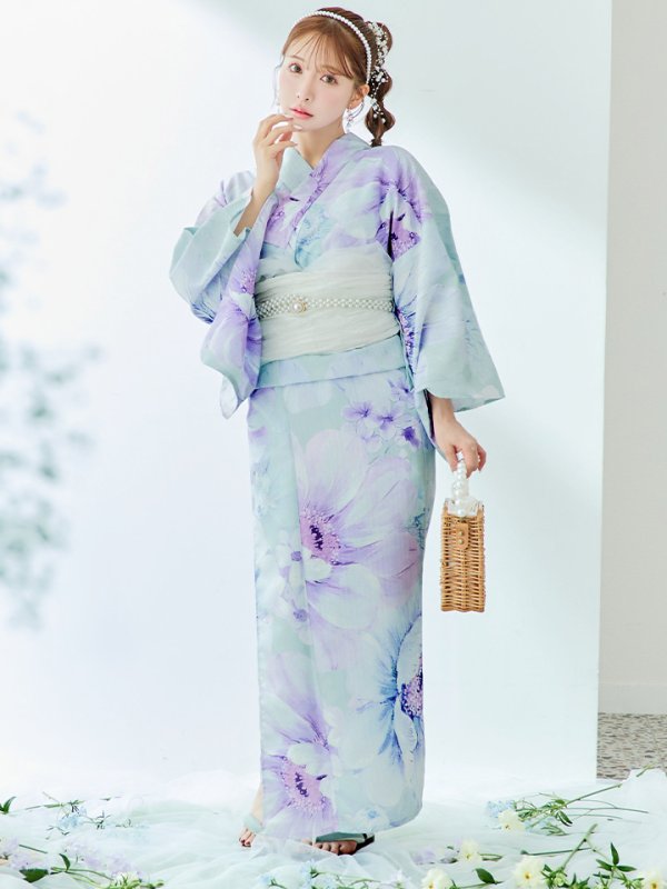 画像14: 【即日発送】ニュアンスフラワーミント牡丹浴衣  【浴衣３点セット 浴衣/帯/下駄】[YMT] (14)