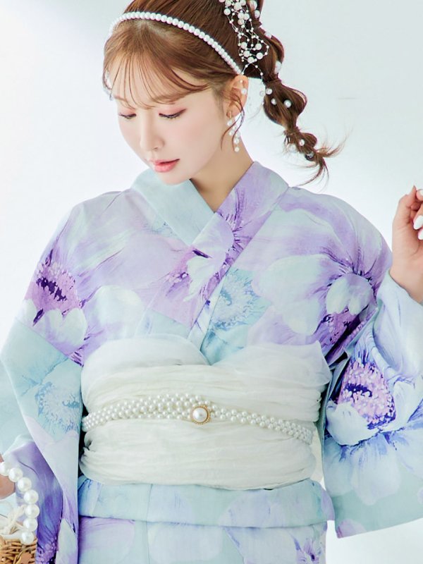 画像18: 【即日発送】ニュアンスフラワーミント牡丹浴衣  【浴衣３点セット 浴衣/帯/下駄】[YMT] (18)