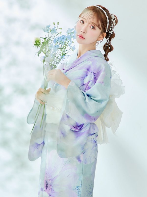 画像5: 【即日発送】ニュアンスフラワーミント牡丹浴衣  【浴衣３点セット 浴衣/帯/下駄】[YMT] (5)