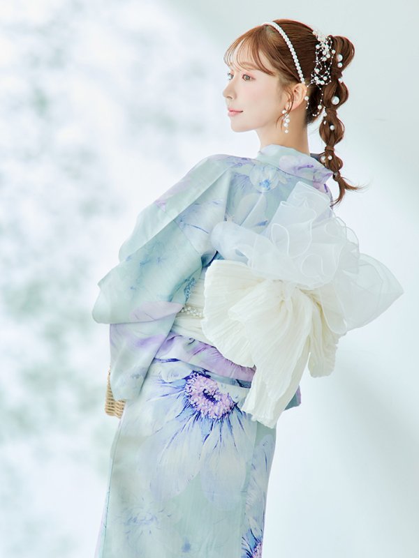 画像7: 【即日発送】ニュアンスフラワーミント牡丹浴衣  【浴衣３点セット 浴衣/帯/下駄】[YMT] (7)