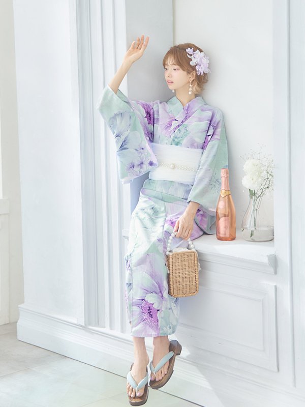 画像11: 【即日発送】ニュアンスフラワーミント牡丹浴衣  【浴衣３点セット 浴衣/帯/下駄】[YMT] (11)