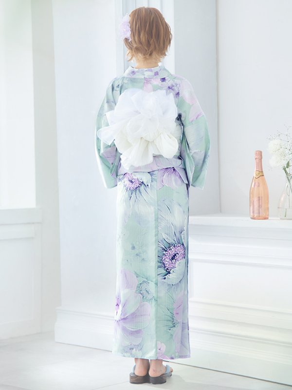 画像18: 【即日発送】ニュアンスフラワーミント牡丹浴衣  【浴衣３点セット 浴衣/帯/下駄】[YMT] (18)