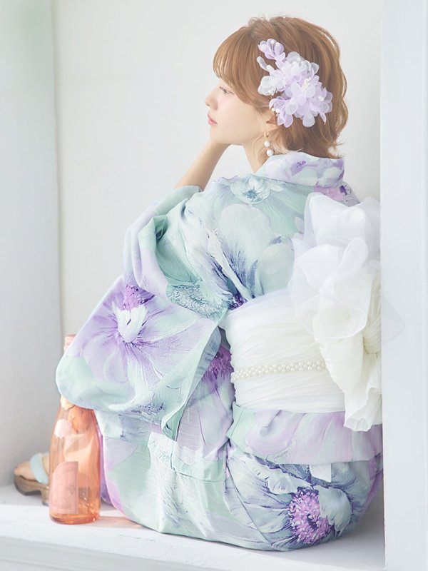 画像6: 【即日発送】ニュアンスフラワーミント牡丹浴衣  【浴衣３点セット 浴衣/帯/下駄】[YMT] (6)