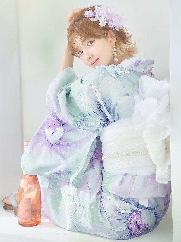 画像7: 【即日発送】ニュアンスフラワーミント牡丹浴衣  【浴衣３点セット 浴衣/帯/下駄】[YMT] (7)