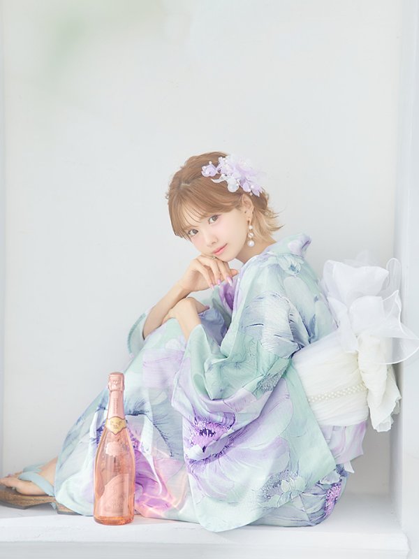 画像8: 【即日発送】ニュアンスフラワーミント牡丹浴衣  【浴衣３点セット 浴衣/帯/下駄】[YMT] (8)