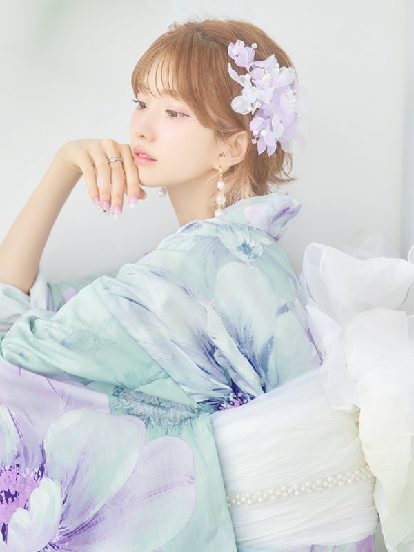 画像9: 【即日発送】ニュアンスフラワーミント牡丹浴衣  【浴衣３点セット 浴衣/帯/下駄】[YMT] (9)