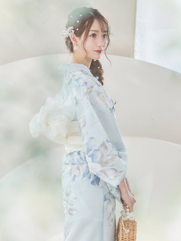 画像12: 【即日発送】クラシカルローズブルー浴衣  【浴衣３点セット 浴衣/帯/下駄】[YMT] (12)