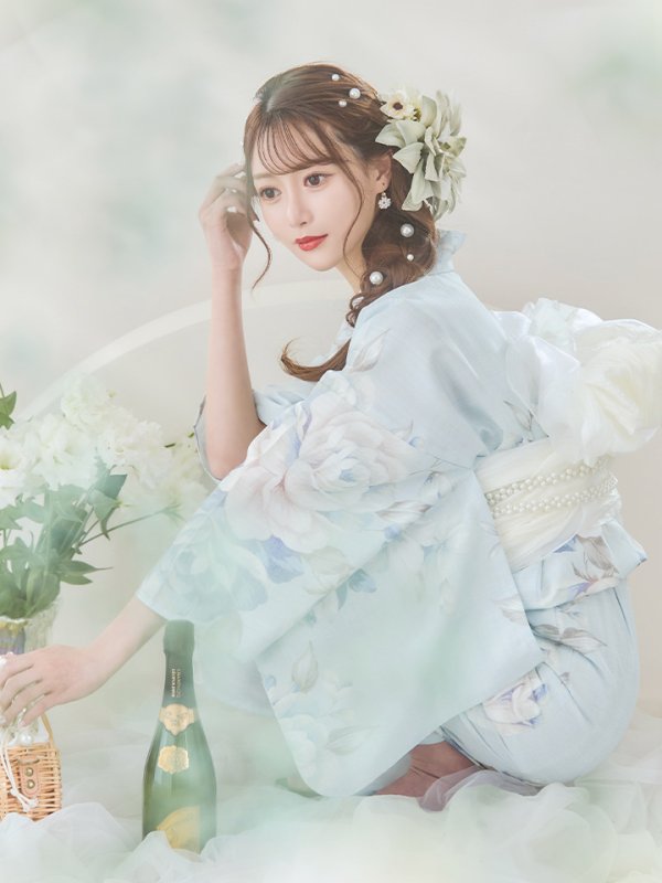 画像17: 【即日発送】クラシカルローズブルー浴衣  【浴衣３点セット 浴衣/帯/下駄】[YMT] (17)