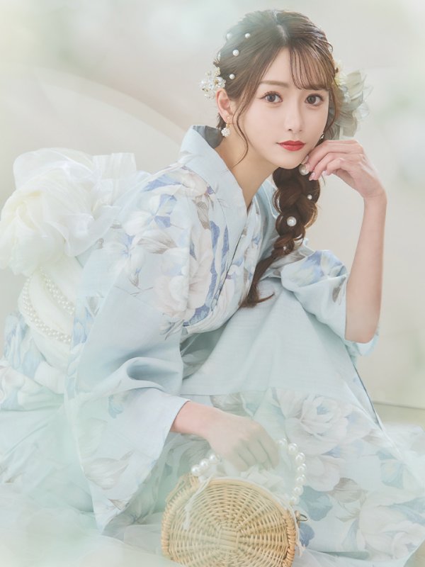 画像21: 【即日発送】クラシカルローズブルー浴衣  【浴衣３点セット 浴衣/帯/下駄】[YMT] (21)