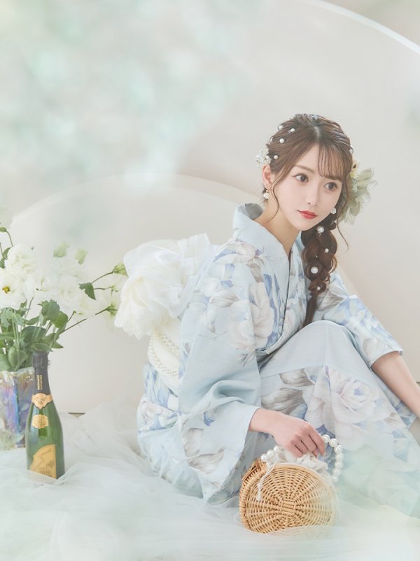 画像22: 【即日発送】クラシカルローズブルー浴衣  【浴衣３点セット 浴衣/帯/下駄】[YMT] (22)