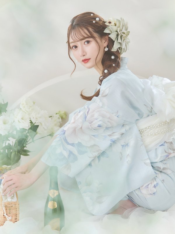 画像23: 【即日発送】クラシカルローズブルー浴衣  【浴衣３点セット 浴衣/帯/下駄】[YMT] (23)