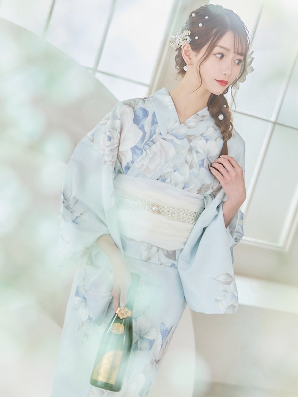 画像24: 【即日発送】クラシカルローズブルー浴衣  【浴衣３点セット 浴衣/帯/下駄】[YMT] (24)