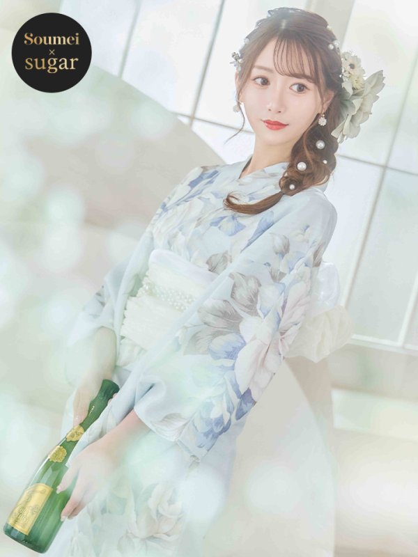 画像3: 【即日発送】クラシカルローズブルー浴衣  【浴衣３点セット 浴衣/帯/下駄】[YMT] (3)