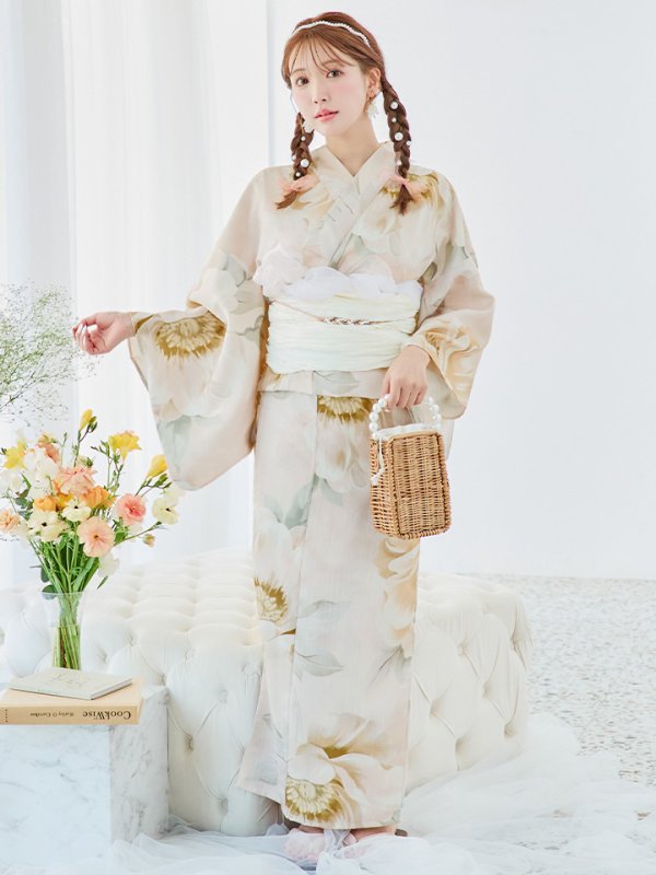 画像4: 【即日発送！】クリームイエローピオニー浴衣  【浴衣３点セット 浴衣/帯/下駄】[YMT] (4)