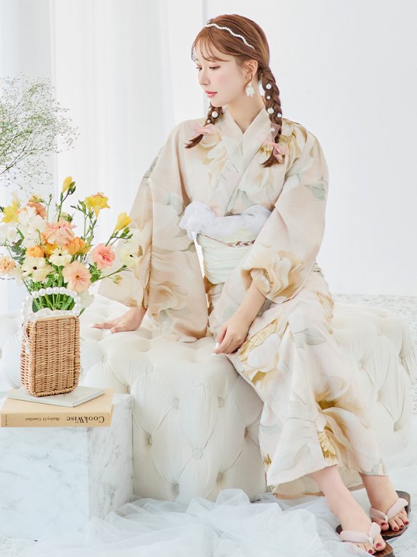 画像7: 【即日発送！】クリームイエローピオニー浴衣  【浴衣３点セット 浴衣/帯/下駄】[YMT] (7)