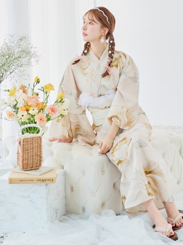 画像8: 【即日発送！】クリームイエローピオニー浴衣  【浴衣３点セット 浴衣/帯/下駄】[YMT] (8)