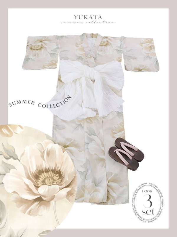 画像19: 【即日発送！】クリームイエローピオニー浴衣  【浴衣３点セット 浴衣/帯/下駄】[YMT] (19)