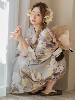 グレージュニュアンスフラワー浴衣