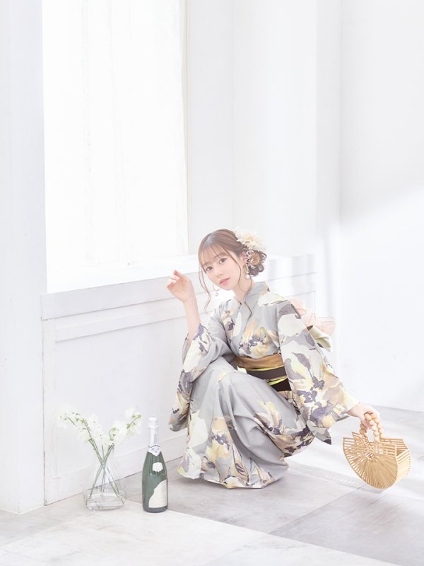 画像10: 【即日発送】グレージュニュアンスフラワー浴衣  【浴衣３点セット 浴衣/帯/下駄】[YMT] (10)