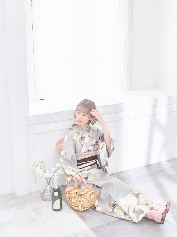 画像14: 【即日発送】グレージュニュアンスフラワー浴衣  【浴衣３点セット 浴衣/帯/下駄】[YMT] (14)