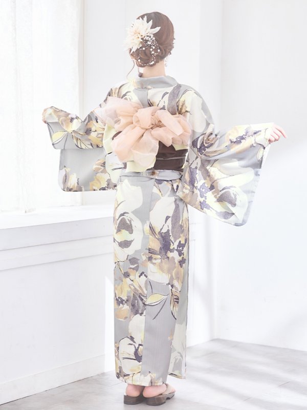 画像19: 【即日発送】グレージュニュアンスフラワー浴衣  【浴衣３点セット 浴衣/帯/下駄】[YMT] (19)