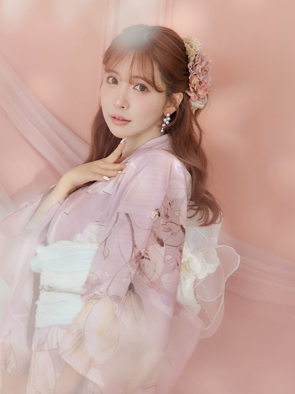 画像17: 【即日発送】大人くすみピンクx牡丹浴衣  【浴衣３点セット 浴衣/帯/下駄】[YMT] (17)