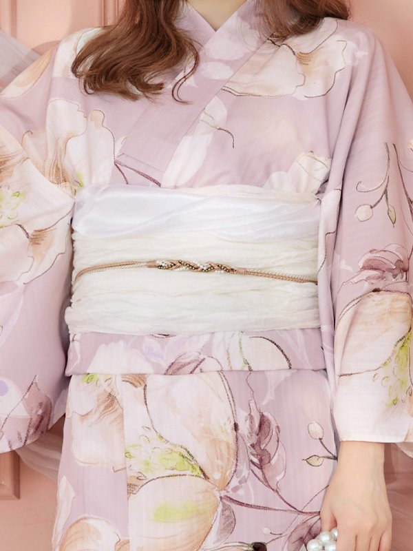 画像19: 【即日発送】大人くすみピンクx牡丹浴衣  【浴衣３点セット 浴衣/帯/下駄】[YMT] (19)