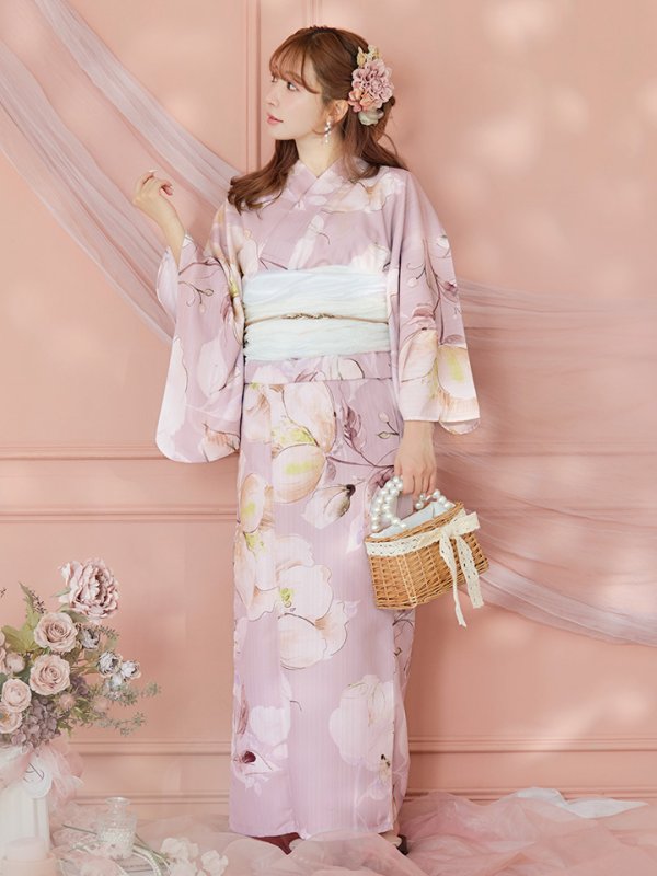 画像4: 【即日発送】大人くすみピンクx牡丹浴衣  【浴衣３点セット 浴衣/帯/下駄】[YMT] (4)