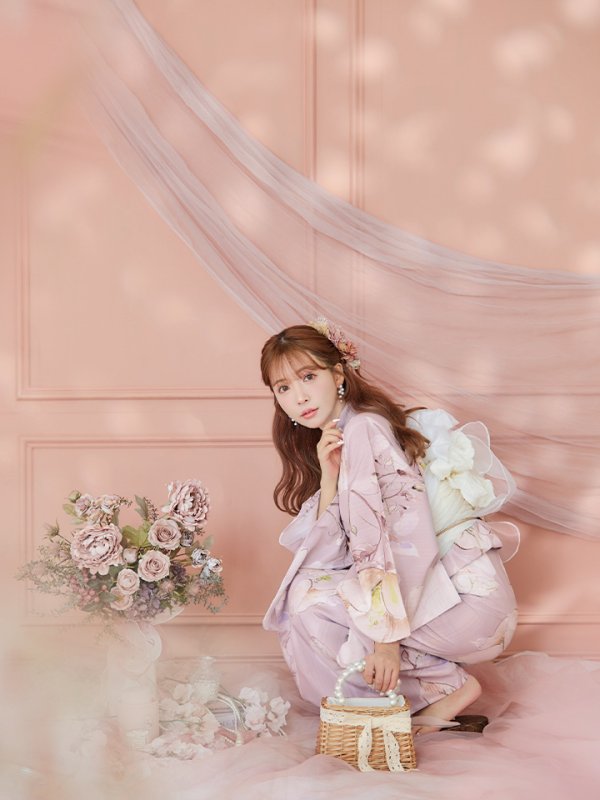 画像5: 【即日発送】大人くすみピンクx牡丹浴衣  【浴衣３点セット 浴衣/帯/下駄】[YMT] (5)