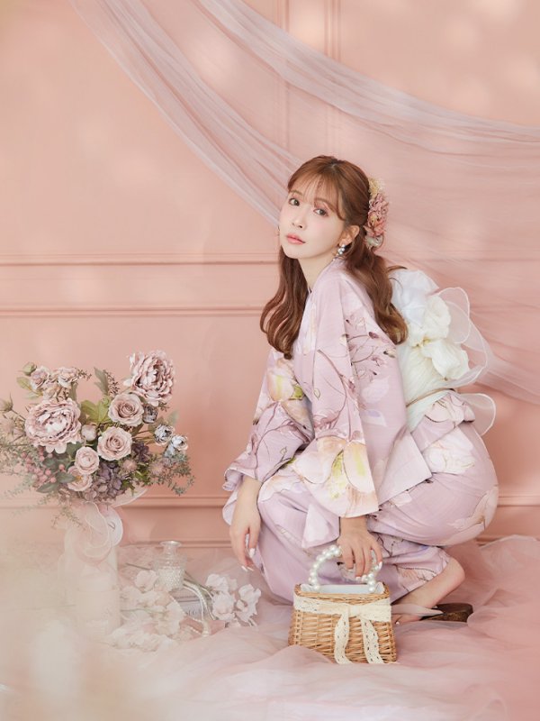 画像7: 【即日発送】大人くすみピンクx牡丹浴衣  【浴衣３点セット 浴衣/帯/下駄】[YMT] (7)