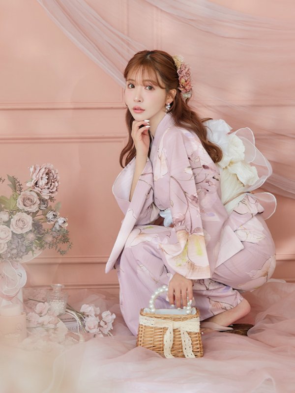 画像8: 【即日発送】大人くすみピンクx牡丹浴衣  【浴衣３点セット 浴衣/帯/下駄】[YMT] (8)