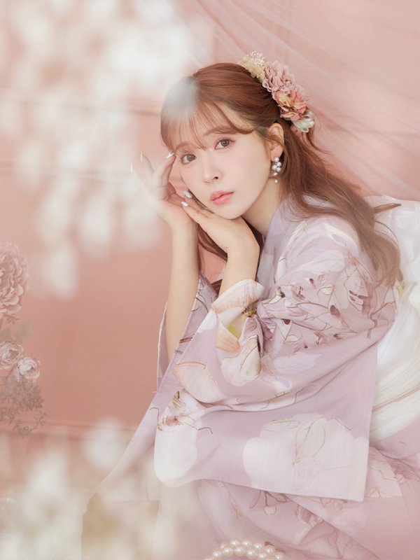 画像9: 【即日発送】大人くすみピンクx牡丹浴衣  【浴衣３点セット 浴衣/帯/下駄】[YMT] (9)