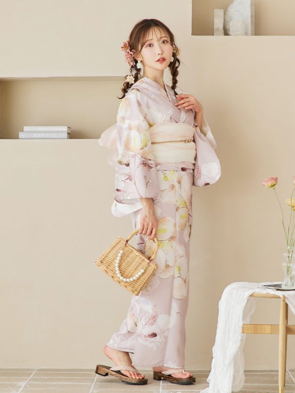画像4: 【即日発送！】大人くすみピンクx牡丹浴衣  【浴衣３点セット 浴衣/帯/下駄】[YMT] (4)