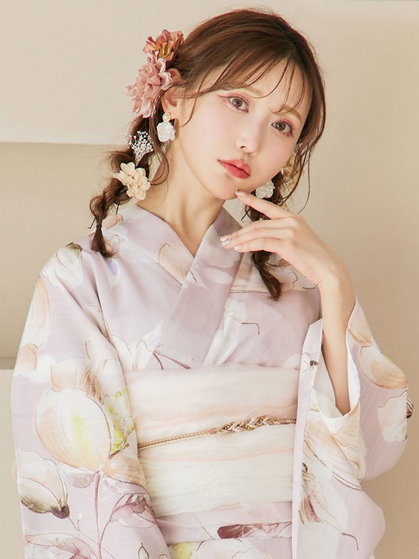 画像12: 【即日発送！】大人くすみピンクx牡丹浴衣  【浴衣３点セット 浴衣/帯/下駄】[YMT] (12)