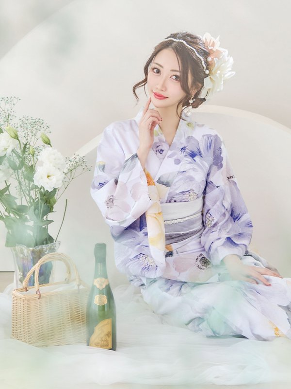 画像13: 【即日発送】シャーベットフラワー牡丹浴衣  【浴衣３点セット 浴衣/帯/下駄】[OF04] (13)