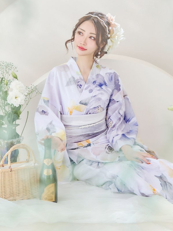 画像15: 【即日発送】シャーベットフラワー牡丹浴衣  【浴衣３点セット 浴衣/帯/下駄】[OF04] (15)