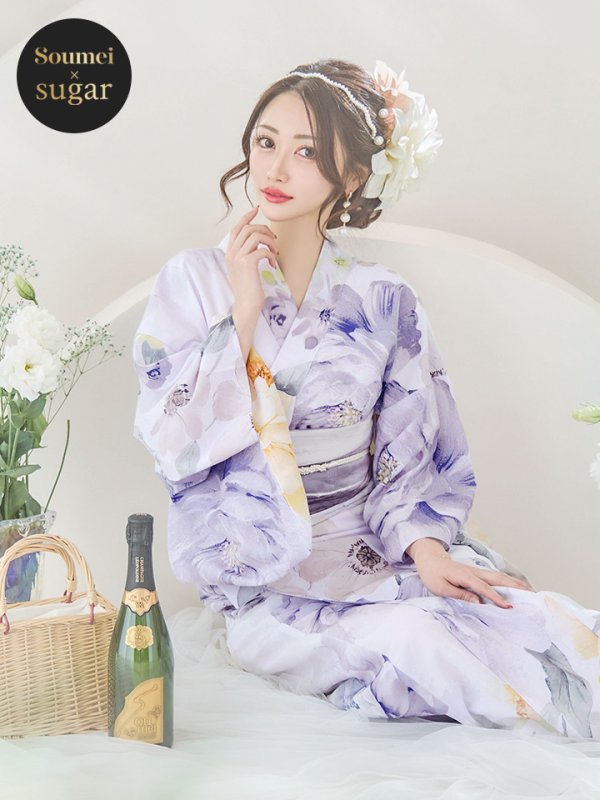 画像2: 【即日発送】シャーベットフラワー牡丹浴衣  【浴衣３点セット 浴衣/帯/下駄】[OF04] (2)