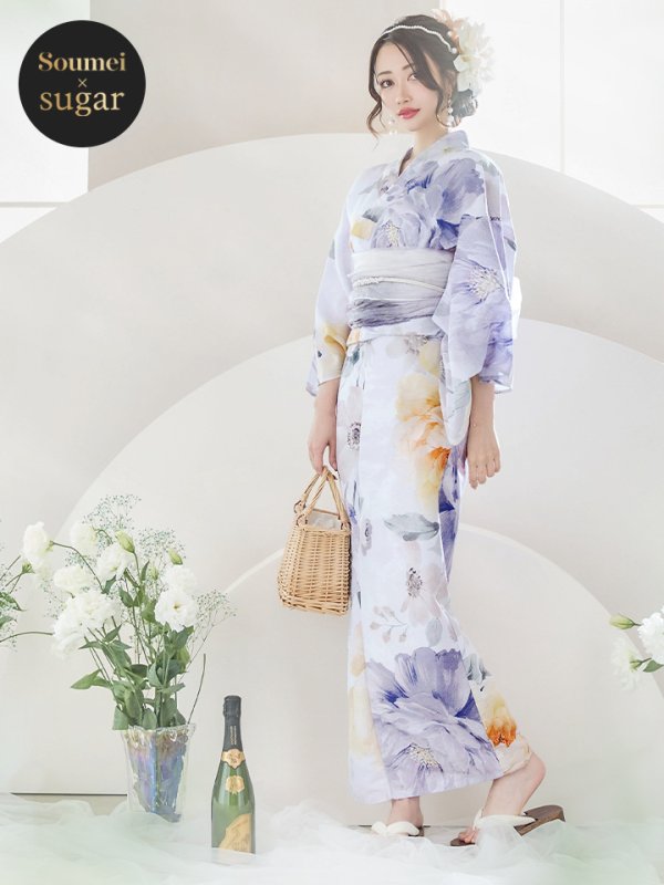 画像3: 【即日発送】シャーベットフラワー牡丹浴衣  【浴衣３点セット 浴衣/帯/下駄】[OF04] (3)