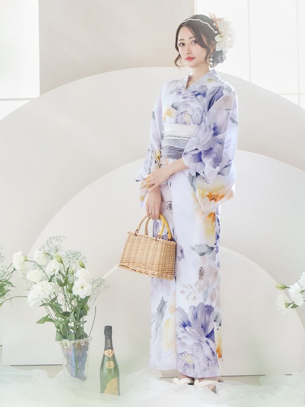 画像4: 【即日発送】シャーベットフラワー牡丹浴衣  【浴衣３点セット 浴衣/帯/下駄】[OF04] (4)
