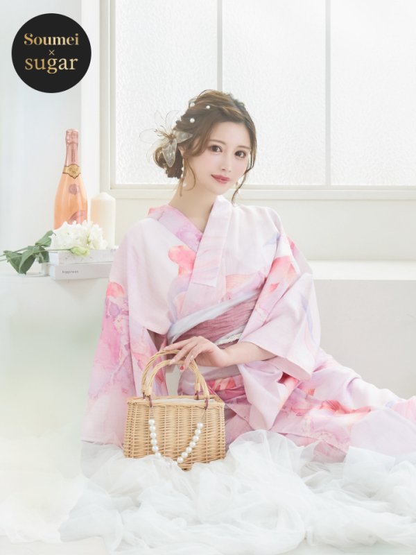 画像2: 【即日発送】ニュアンスピンク金魚浴衣  【浴衣３点セット 浴衣/帯/下駄】[YMT] (2)