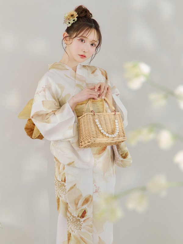 画像11: 【即日発送】水彩イエローフラワー浴衣  【浴衣３点セット 浴衣/帯/下駄】[YMT] (11)