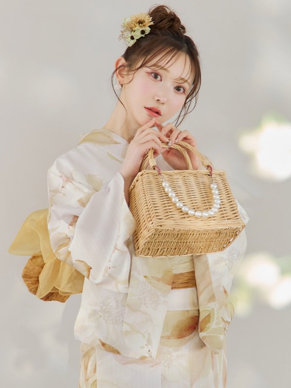 画像14: 【即日発送】水彩イエローフラワー浴衣  【浴衣３点セット 浴衣/帯/下駄】[YMT] (14)