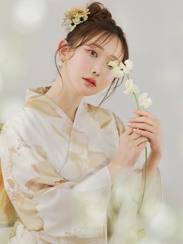 画像16: 【即日発送】水彩イエローフラワー浴衣  【浴衣３点セット 浴衣/帯/下駄】[YMT] (16)