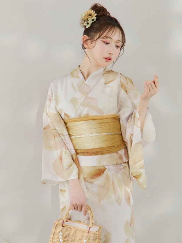 画像6: 【即日発送】水彩イエローフラワー浴衣  【浴衣３点セット 浴衣/帯/下駄】[YMT] (6)