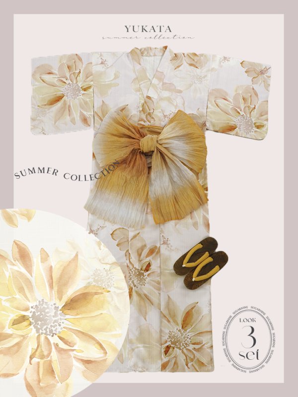 画像23: 【即日発送】水彩イエローフラワー浴衣  【浴衣３点セット 浴衣/帯/下駄】[YMT] (23)