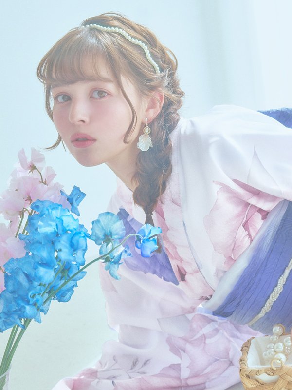 画像18: 【即日発送】ホワイト×ピオニー浴衣  【浴衣３点セット 浴衣/帯/下駄】[OF04] (18)