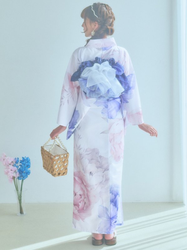 画像19: 【即日発送】ホワイト×ピオニー浴衣  【浴衣３点セット 浴衣/帯/下駄】[OF04] (19)