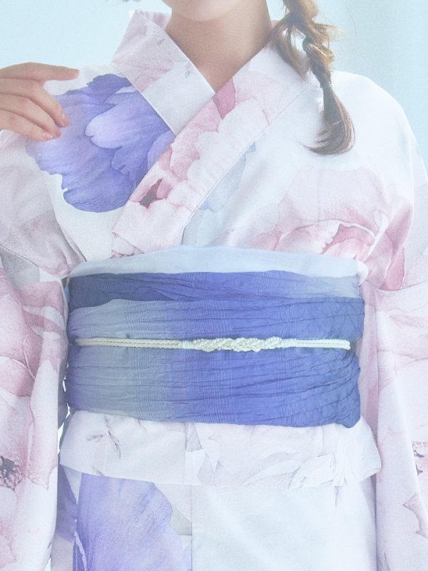 画像20: 【即日発送】ホワイト×ピオニー浴衣  【浴衣３点セット 浴衣/帯/下駄】[OF04] (20)