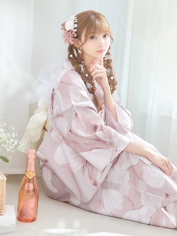 画像6: 【即日発送】くすみピンクブロッサム浴衣  【浴衣３点セット 浴衣/帯/下駄】[YMT] (6)